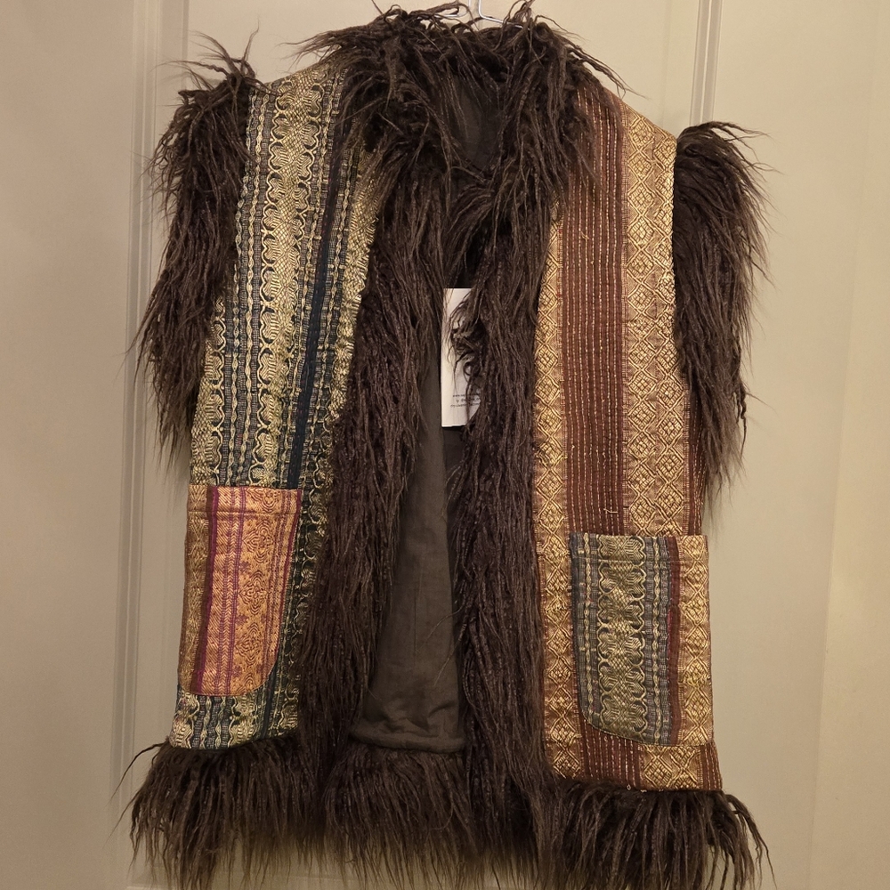 Sapana Brown and Multicolor Patchwork Teddy Jacket